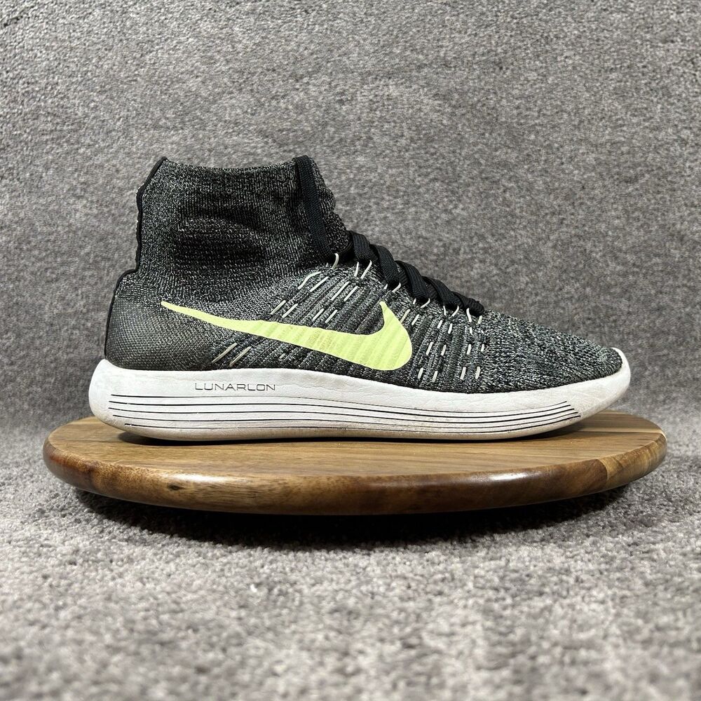 Nike Lunar Epic Flyknit 818676-015 Men's Size 9.5 Black Neon Athletic Shoes Used